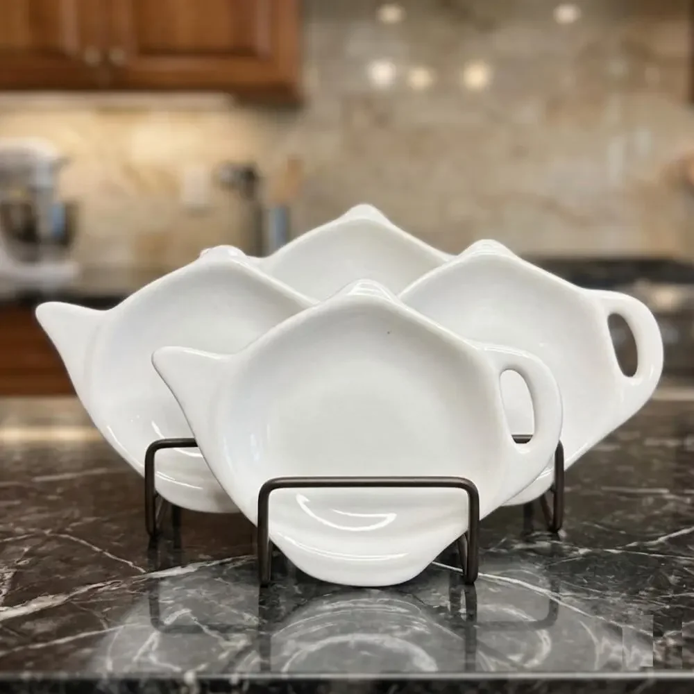 Fitz & Floyd Everyday White Porcelain Teapot Tea Bag Caddy Set 4 Minimalist